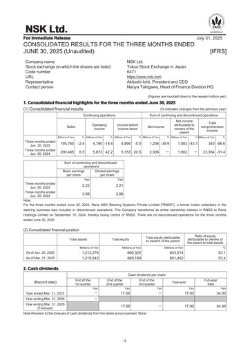 Thumbnail NSK Ltd. Quarterly Report 2025-q1