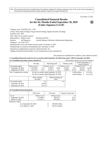 Thumbnail Suzuken Co., Ltd. Half-year Report 2025-h1