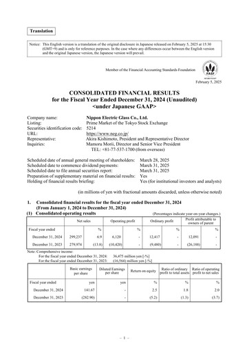 Thumbnail Nippon Electric Glass Financial Report 2024