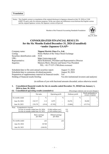 Thumbnail Nippon Electric Glass Half-year Report 2024-h1
