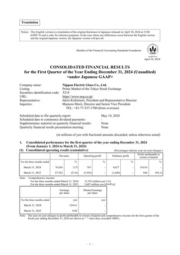 Thumbnail Nippon Electric Glass Quarterly Report 2024-q1