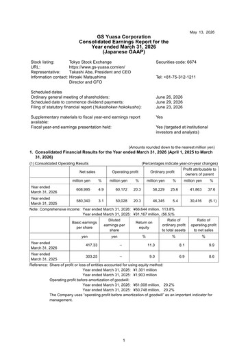 Miniature GS Yuasa Corporation Rapport financier 2026