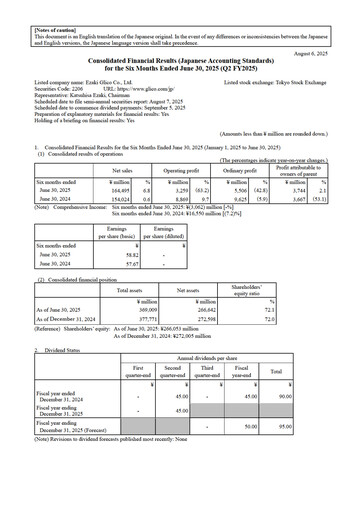 Thumbnail Ezaki Glico Co., Ltd. Half-year Report 2025-h1