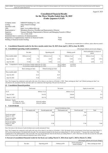 Miniature NIKKON Holdings Rapport trimestriel 2025-q1
