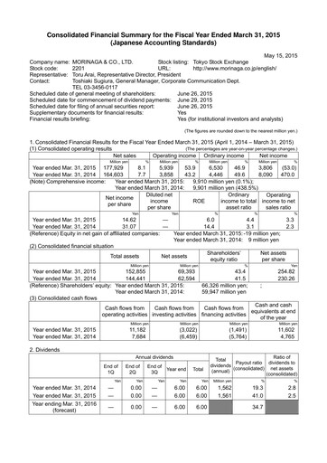 Vorschaubild Morinaga & Company Finanzmitteilung 2014-2015