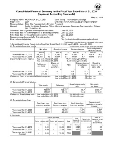 Vorschaubild Morinaga & Company Finanzmitteilung 2019-2020