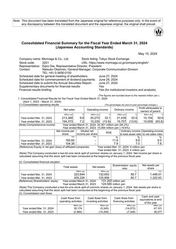 Vorschaubild Morinaga & Company Finanzmitteilung 2023-2024