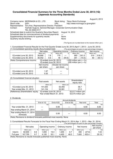 Vorschaubild Morinaga & Company Quartalsbericht 2013-q1