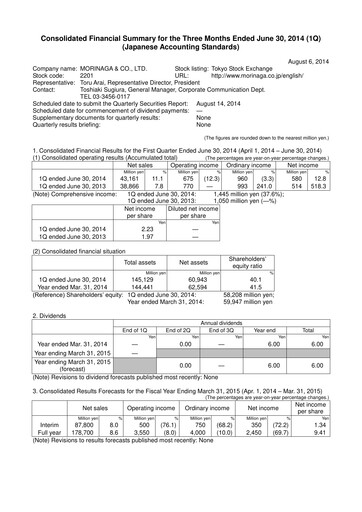 Vorschaubild Morinaga & Company Quartalsbericht 2014-q1