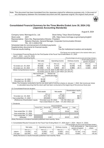 Vorschaubild Morinaga & Company Quartalsbericht 2024-q1