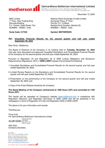 Thumbnail Samvardhana Motherson Quarterly Report 2024-q2