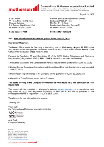 Thumbnail Samvardhana Motherson Quarterly Report 2025-q1