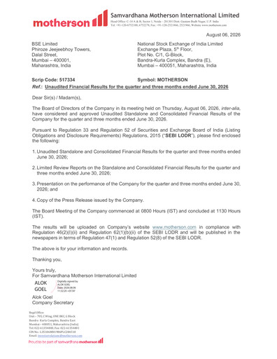 Thumbnail Samvardhana Motherson Quarterly Report 2026-q1