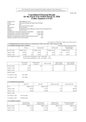Thumbnail Tokai Rika Financial Report 2026