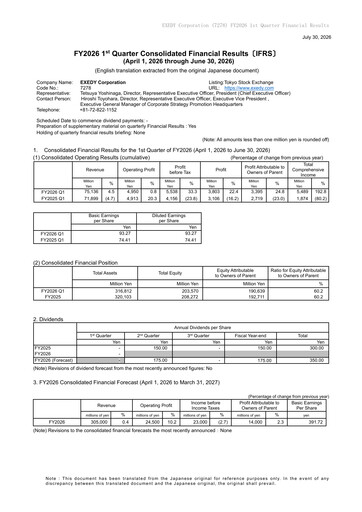 Thumbnail EXEDY Corporation Quarterly Report 2026-q1