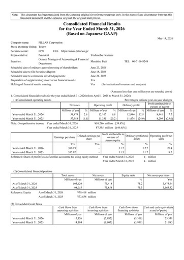 Thumbnail PILLAR Corporation Financial Statement 2025-2026