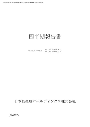 Miniature Nippon Light Metal Holdings Company Rapport trimestriel 2023-q3