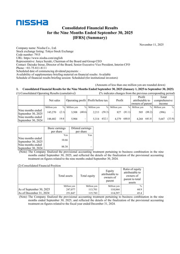 Thumbnail Nissha Co., Ltd. Quarterly Report 2025-q3