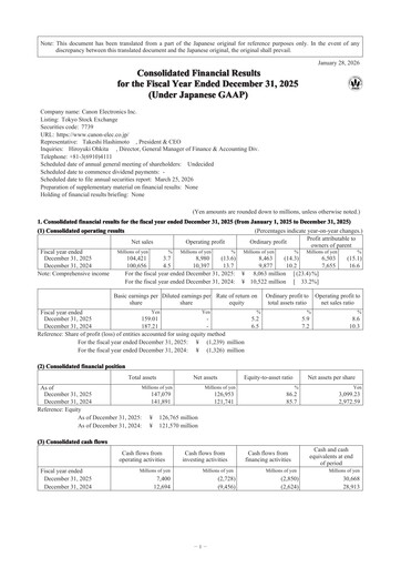 Thumbnail Canon Electronics Inc. Financial Report 2025