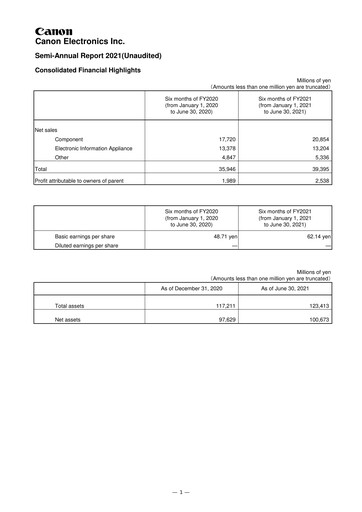 Miniature Canon Electronics Inc. Rapport semestriel 2021-h1