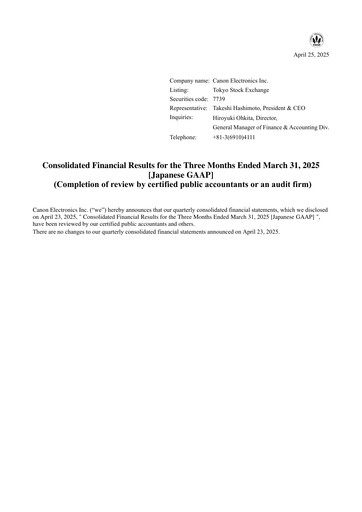 Thumbnail Canon Electronics Inc. Quarterly Report 2025-q1
