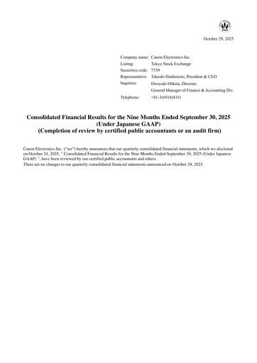 Thumbnail Canon Electronics Inc. Quarterly Report 2025-q3