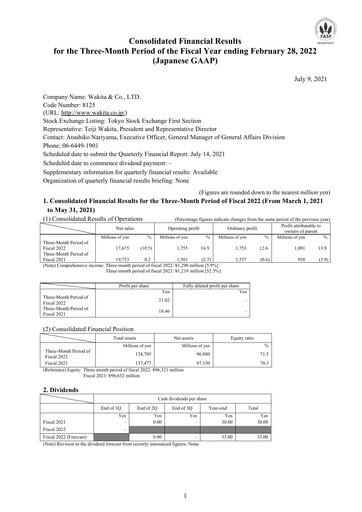 Vorschaubild Wakita & Co.,LTD. Quartalsbericht 2021-q1