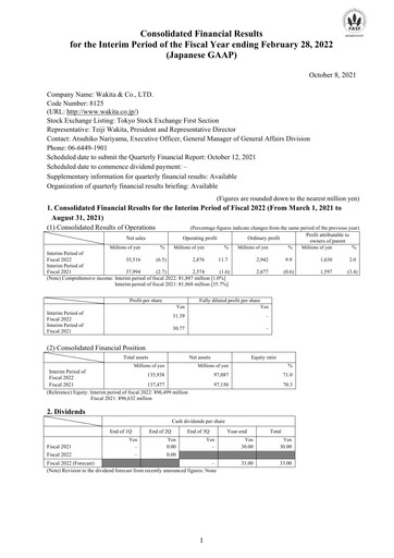 Vorschaubild Wakita & Co.,LTD. Quartalsbericht 2021-q2