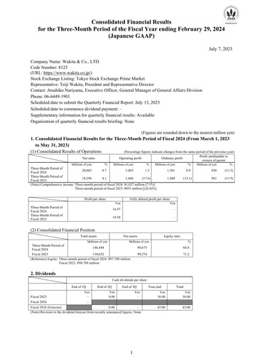 Vorschaubild Wakita & Co.,LTD. Quartalsbericht 2023-q1