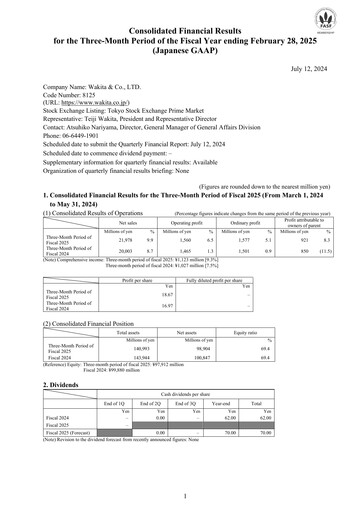 Vorschaubild Wakita & Co.,LTD. Quartalsbericht 2024-q1