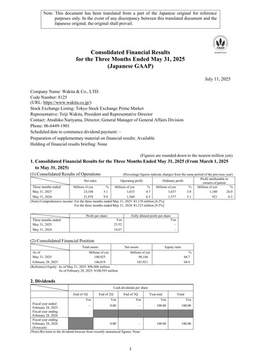Vorschaubild Wakita & Co.,LTD. Quartalsbericht 2025-q1