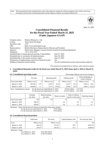Vorschaubild Nittetsu Mining Finanzmitteilung fy2025
