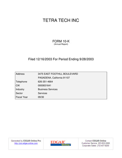 Thumbnail Tetra Tech
 Annual Report 2003