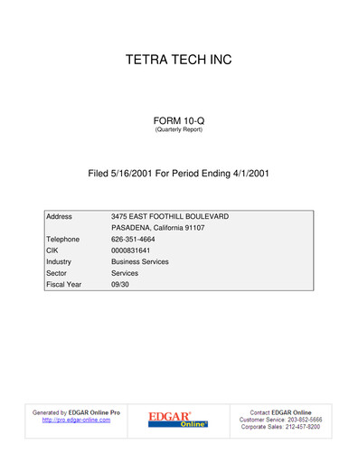 Thumbnail Tetra Tech
 Quarterly Report 2001-q2