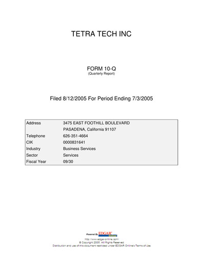 Thumbnail Tetra Tech
 Quarterly Report 2005-q3