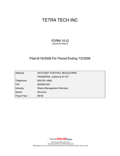 Thumbnail Tetra Tech
 Quarterly Report 2006-q3