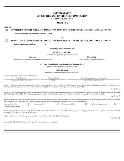 Thumbnail Tetra Tech
 Quarterly Report 2023-q1
