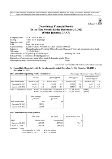 Miniature NOF Corporation Rapport trimestriel 2023-q3