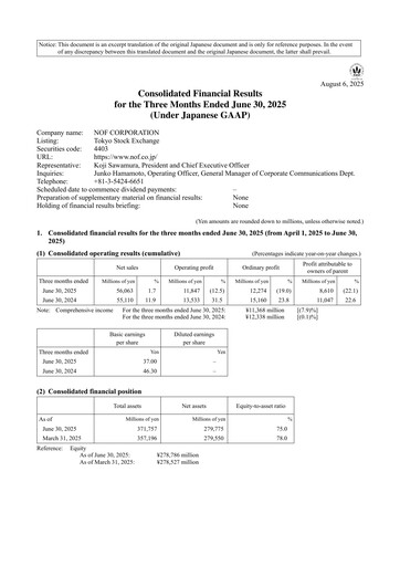 Miniature NOF Corporation Rapport trimestriel 2025-q1