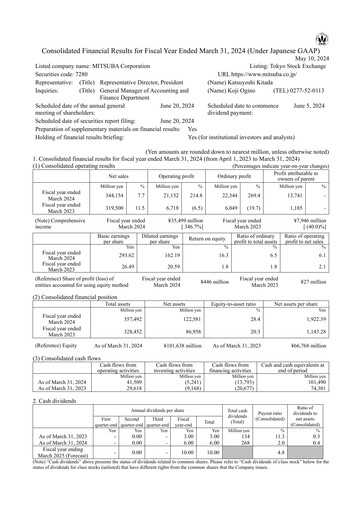 Vorschaubild Mitsuba Corporation Finanzmitteilung 2023-2024