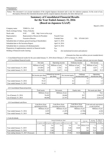 Thumbnail Toho Co., Ltd. Financial Statement 2016