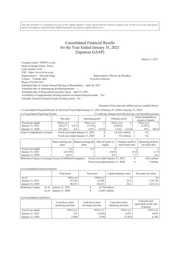 Thumbnail Toho Co., Ltd. Financial Statement 2021