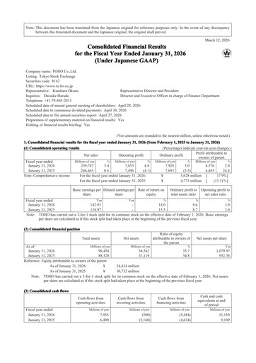 Thumbnail Toho Co., Ltd. Financial Statement 2026