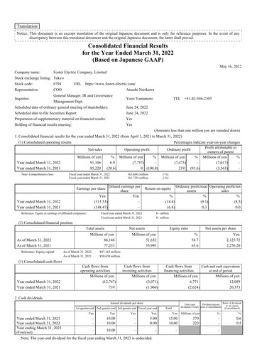 Thumbnail Foster Electric Company Financial Statement 2022