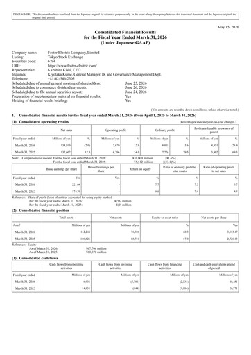 Thumbnail Foster Electric Company Financial Statement 2026