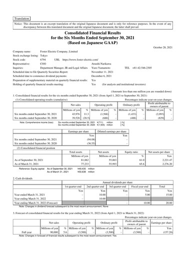 Miniature Foster Electric Company Rapport semestriel 2022-h1