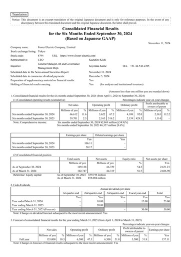 Miniature Foster Electric Company Rapport semestriel 2025-h1