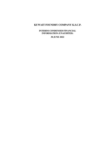 Miniature Kuwait Foundry Company K.S.C.P. Rapport semestriel 2022-h1