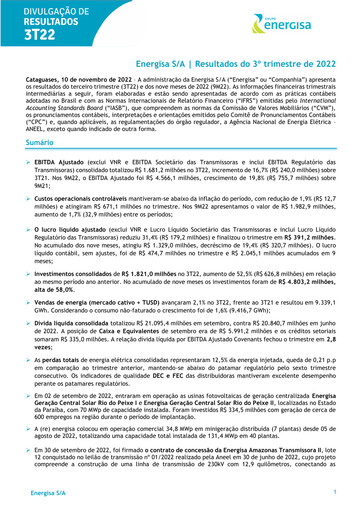 Thumbnail Energisa S.A. Quarterly Report 2022-q3
