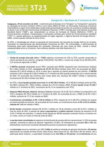 Thumbnail Energisa S.A. Quarterly Report 2023-q3